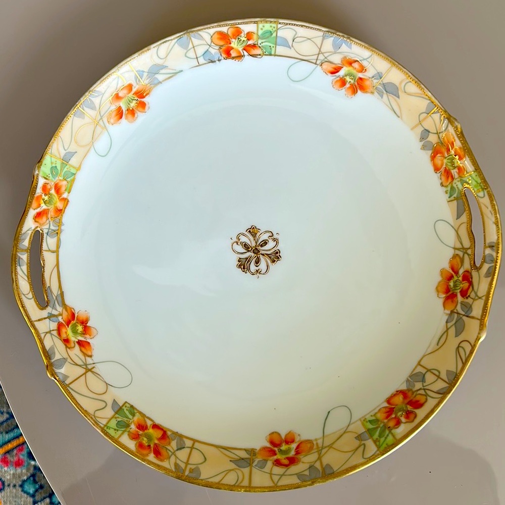 Vintage Hand painted Nippon plate/tray from Japan. Beautiful gold accents. Peach